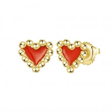 Load image into Gallery viewer, Dotted Border Enamel Heart Screw Back Stud Earrings
