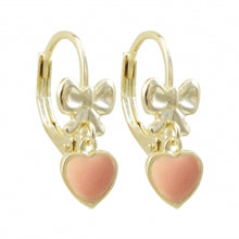 Load image into Gallery viewer, Enamel Heart On Gold Bow Earring
