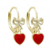 Load image into Gallery viewer, Enamel Heart On Gold Bow Earring
