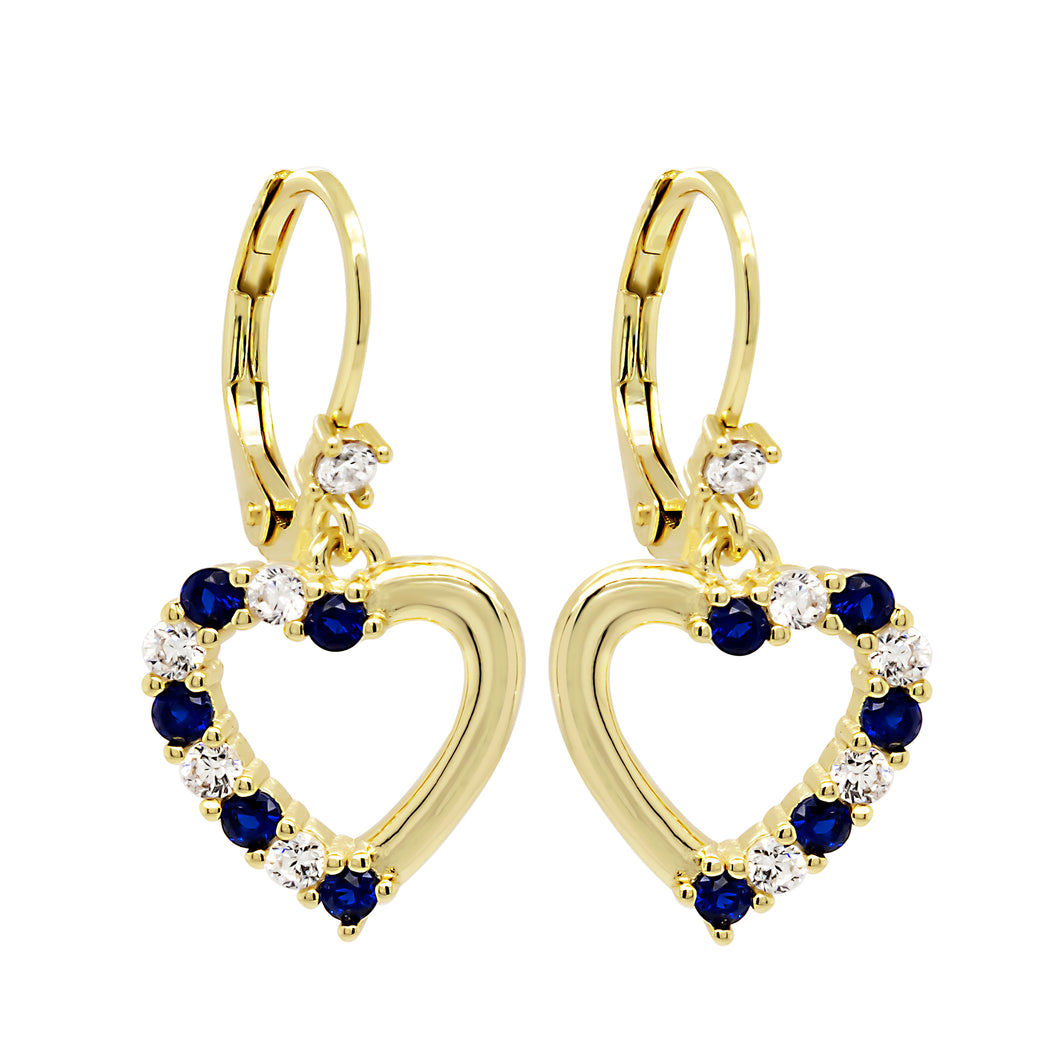 Half CZ And Half Gold Heart Earrings