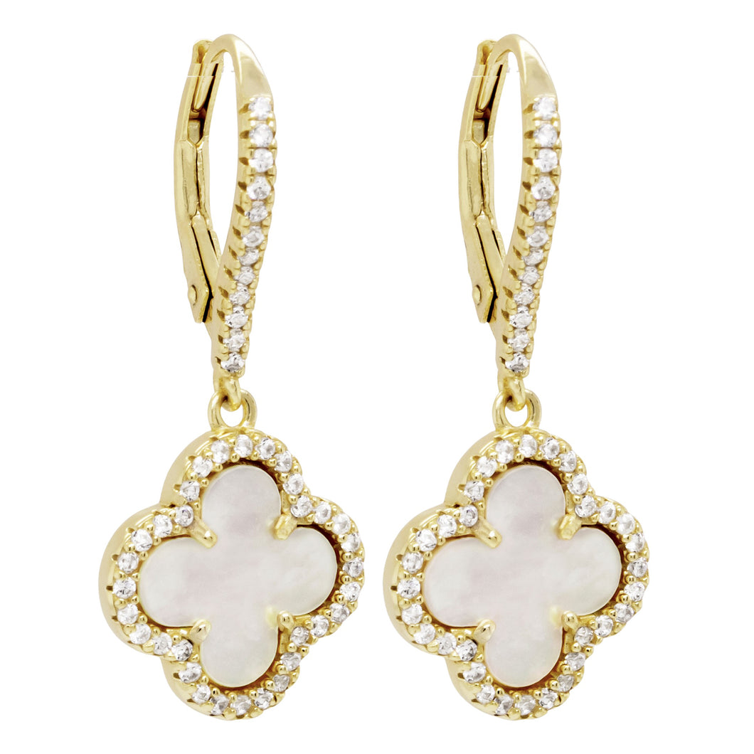 Mother Of Pearl Clover Lever Back Earrings
