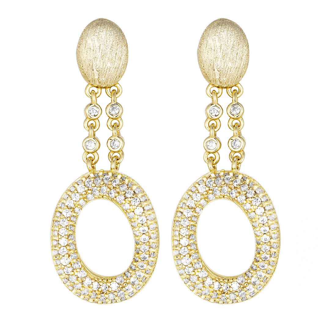 Brushed Gold CZ Dangling Earrings