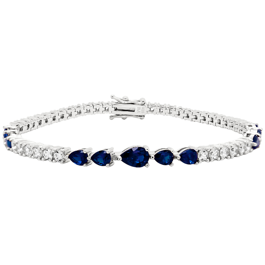 Pear Shape Blue Sapphire And 2.5mm White CZ Tennis Bracelet