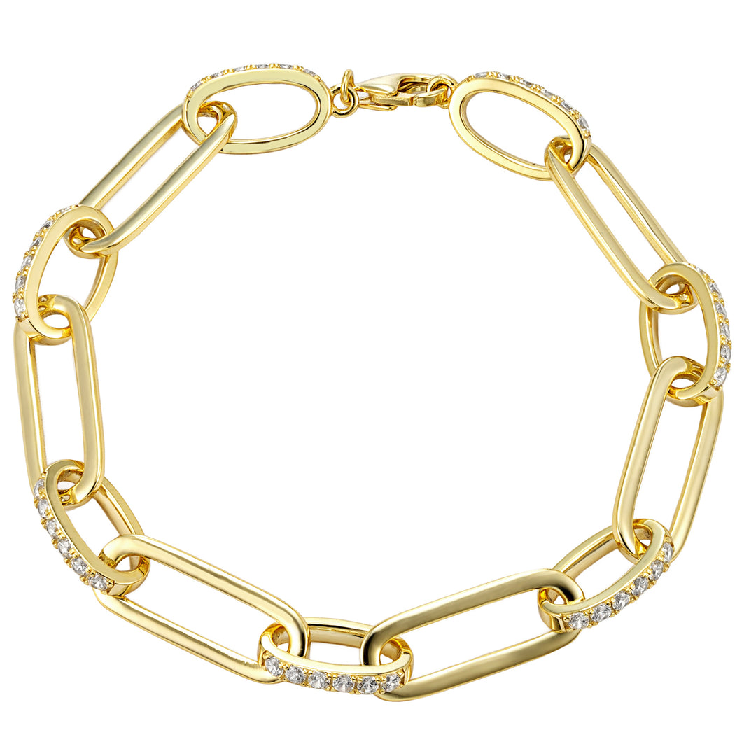 CZ Links Paper Clip Design Bracelet