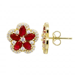 Large Vibrant Flower CZ Stud Earrings