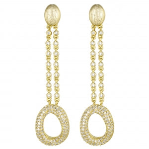 Brushed Gold CZ Chain Earrings