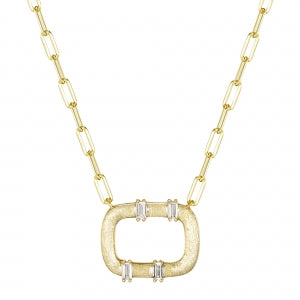 Paperclip Chain Rectangle Necklace With White Baguette