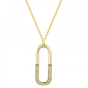 Half & Half Oval CZ Pendant Necklace