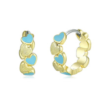 Load image into Gallery viewer, Brushed Gold And Enamel Hearts Huggie Earring
