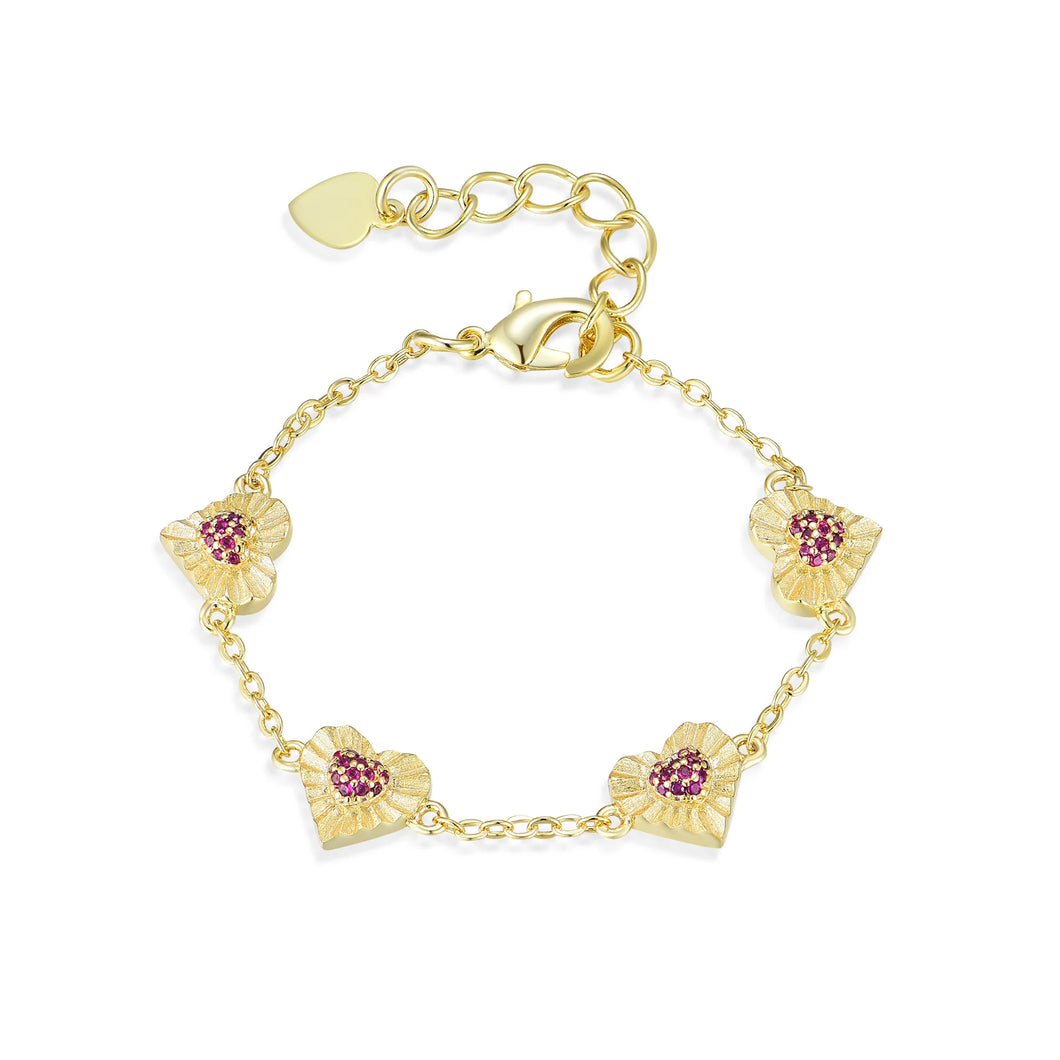 Fluted Heart With CZ Center Bracelet