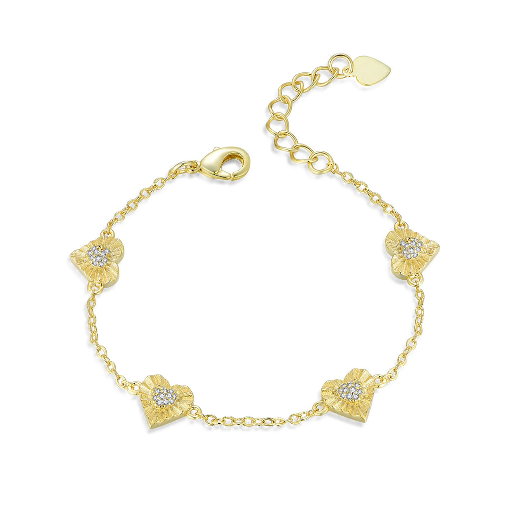 Fluted Heart With CZ Center Bracelet