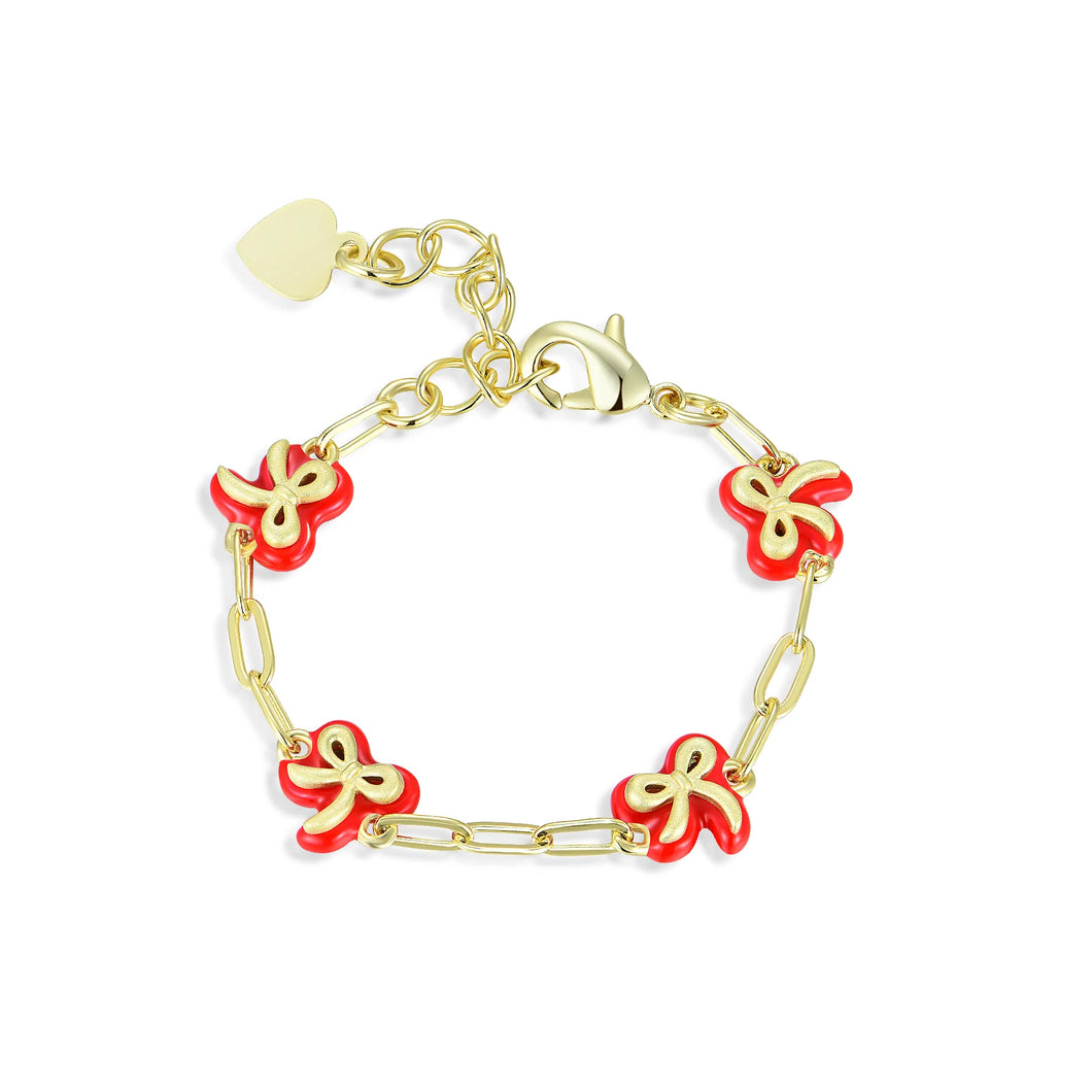 Red Bows Paperclip Bracelet