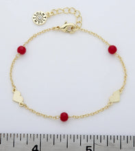 Load image into Gallery viewer, Red Bead and Gold Hearts Station Bracelet
