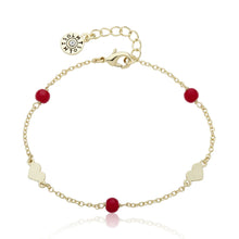 Load image into Gallery viewer, Red Bead and Gold Hearts Station Bracelet
