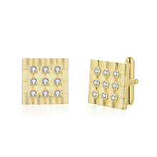 Load image into Gallery viewer, Brushed Gold Plated Square With CZ Cufflinks
