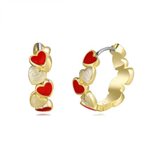 Load image into Gallery viewer, Brushed Gold And Enamel Hearts Huggie Earring
