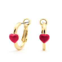Load image into Gallery viewer, Enamel Painted Heart on Huggie Earrings
