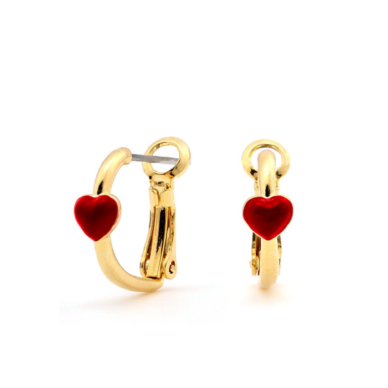 Enamel Painted Heart on Huggie Earrings