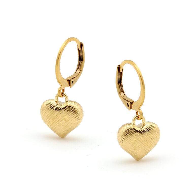 Brushed Gold Puffed Heart Earrings