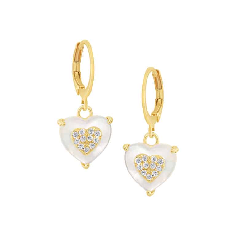 Small 8mm CZ-Filled Mother-of-Pearl Heart Earring