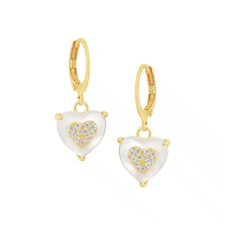 Medium 10mm CZ-Filled Mother-of-Pearl Heart Earring