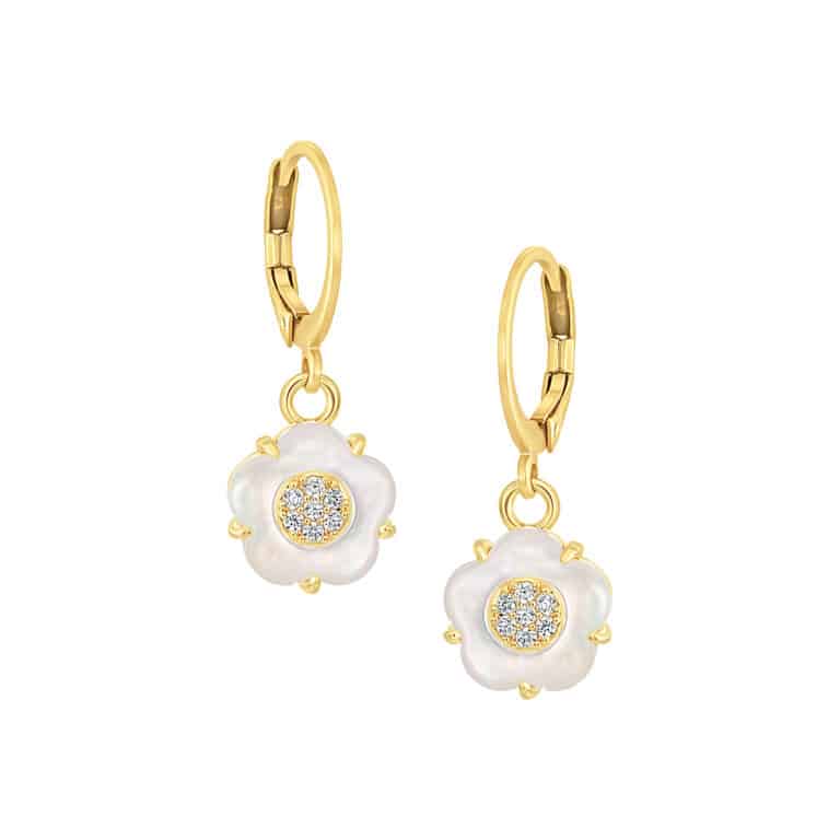 Medium 11.5mm CZ-Filled Mother-of-Pearl Flower Earring