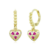 Load image into Gallery viewer, Brushed Gold Gemstone Heart Earrings
