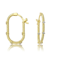 Load image into Gallery viewer, Rope Oval Hoop Earring with CZ's
