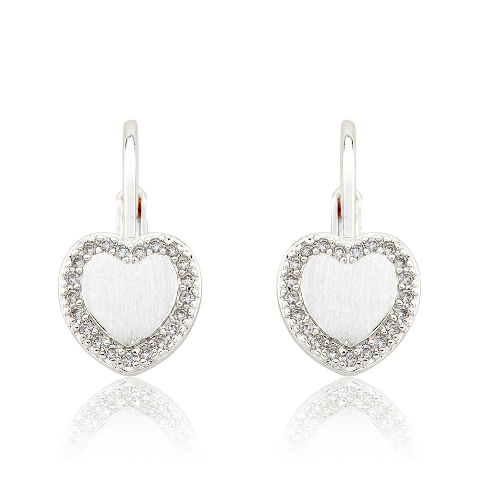 Heart CZ Frame Leverback Earrings