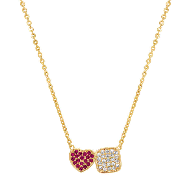 Heart and Square Duet Pendant Necklace