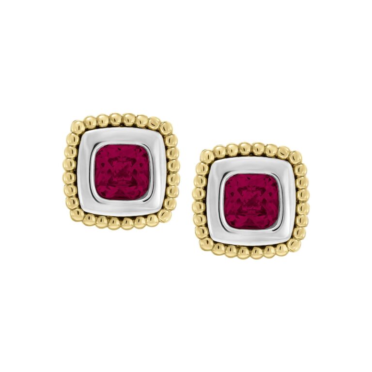 Two Tone Square Solitaire Stud Earring