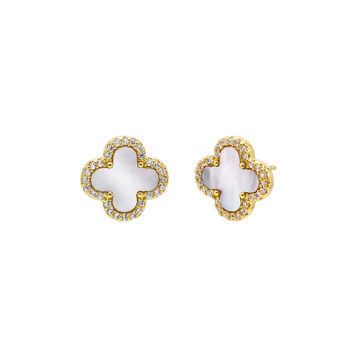 Mother Of Pearl Clover Stud Earrings