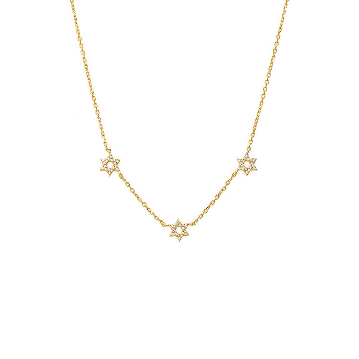 Pave Triple Star Of David Necklace