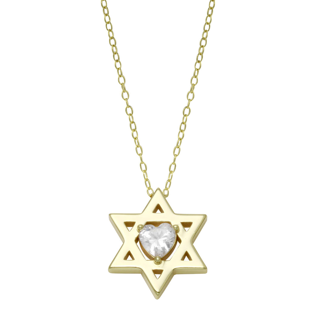 Heart Shape CZ Diamond Star of David Necklace