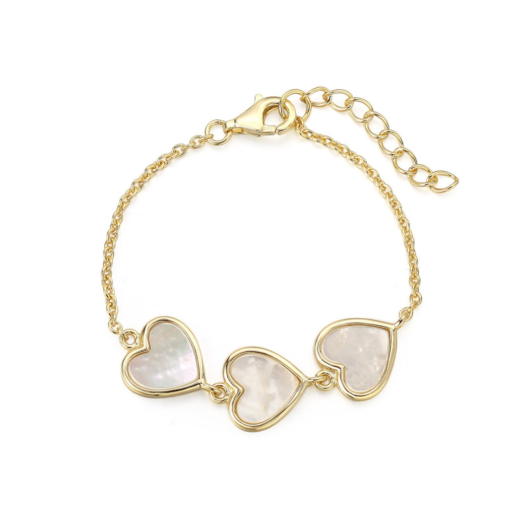 3 Mother Of Pearl Hearts Bracelet