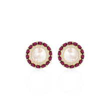 Load image into Gallery viewer, Mother Of Pearl and Colored Baguette Border Stud Earrings
