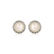 Load image into Gallery viewer, Mother Of Pearl and Colored Baguette Border Stud Earrings
