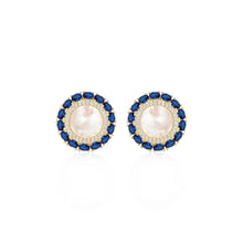 Load image into Gallery viewer, Mother Of Pearl and Colored Baguette Border Stud Earrings
