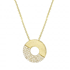 Matte Gold Half CZ Circle Necklace