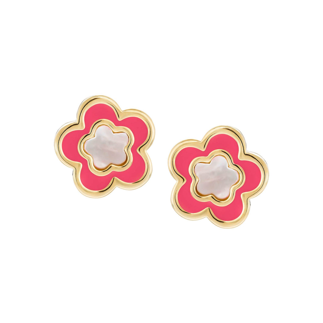 Small Mother-of-Pearl Enamel Flower Stud Earring