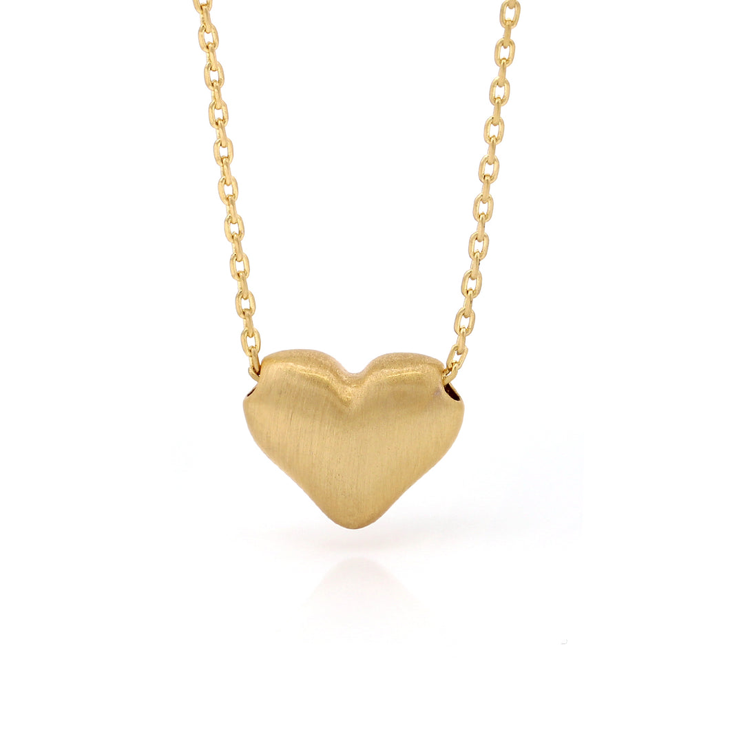 Satin Gold Puffed Heart Pendant Necklace
