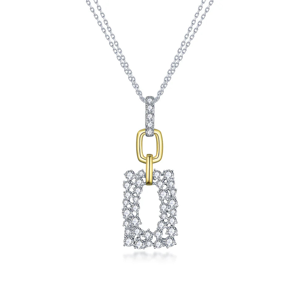 Rectangular Shaped CZ Two-Tone Necklace