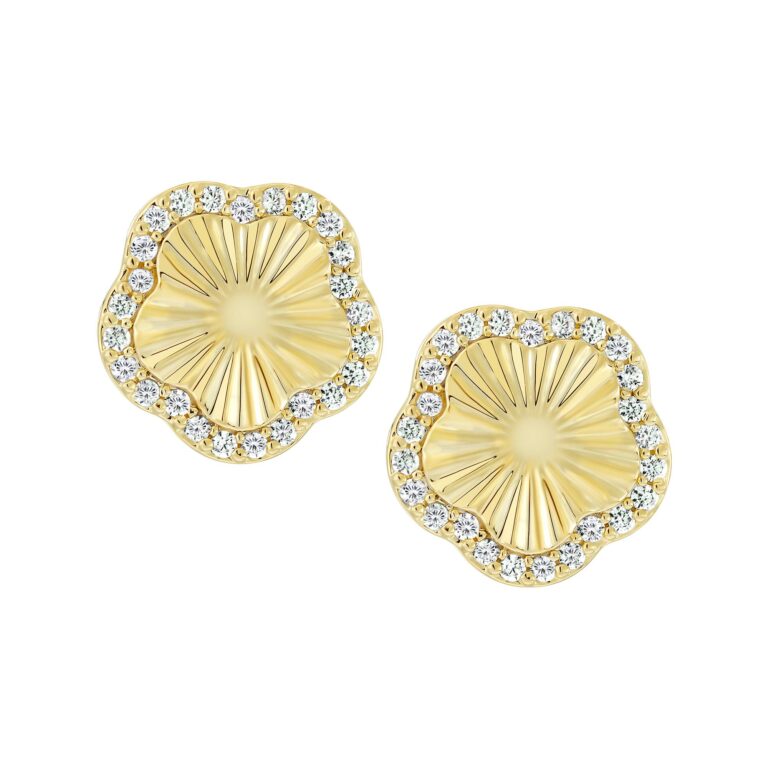 Pleated Flower with CZ Stud Earring