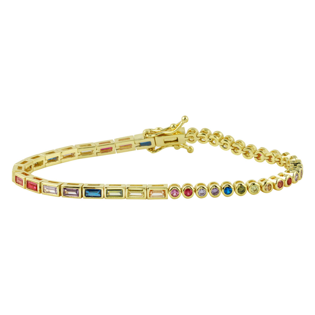 Rainbow Half And Half Bezel Tennis Bracelet