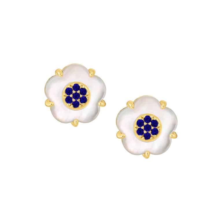 CZ-Filled Mother-of-Pearl Flower Stud Earring