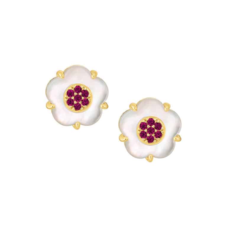 CZ-Filled Mother-of-Pearl Flower Stud Earring