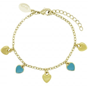 Coloured Enamel And Gold Hearts Charm Bracelet