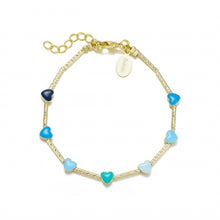Load image into Gallery viewer, Snake Chain With Multi Color Enamel Puffy Hearts Bracelet
