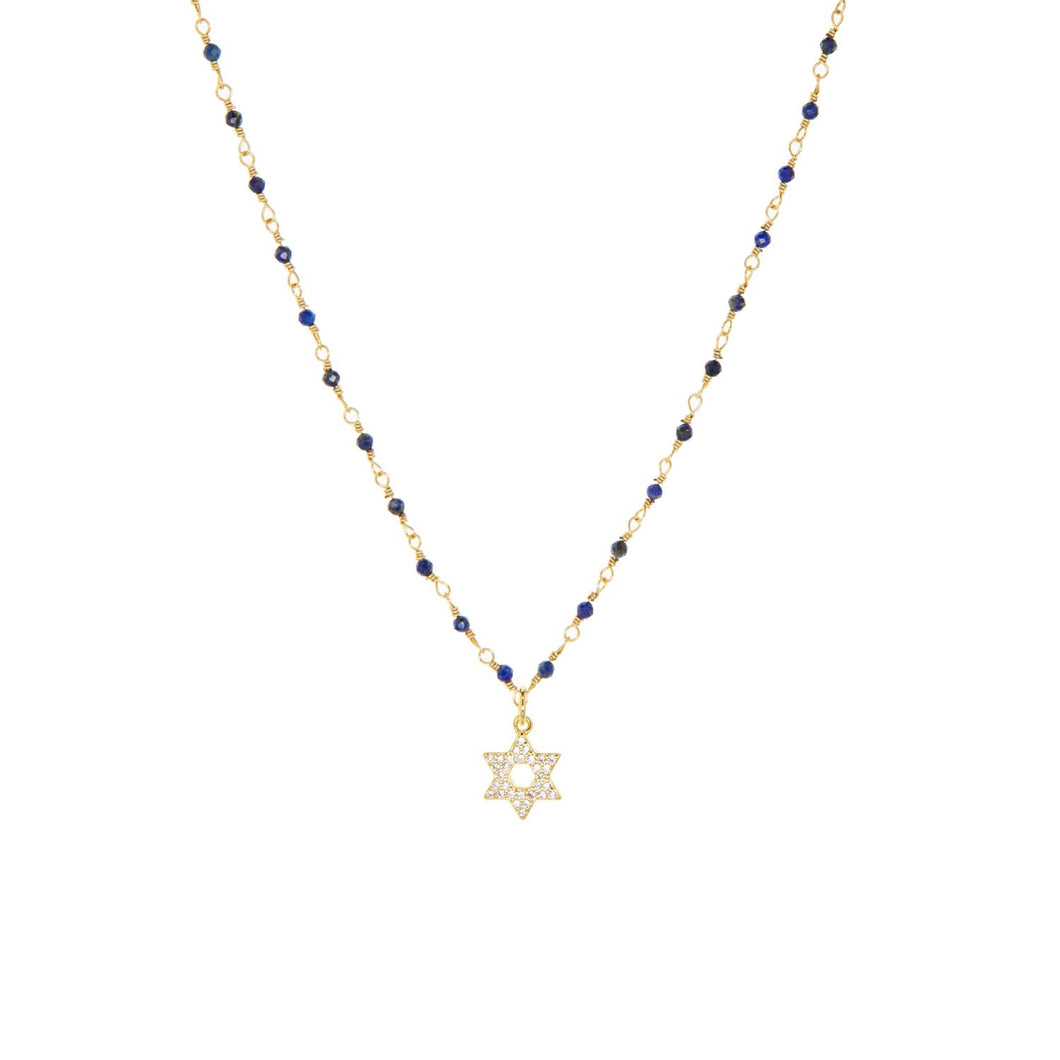 Natural Stone Necklace with CZ Star of David Charm