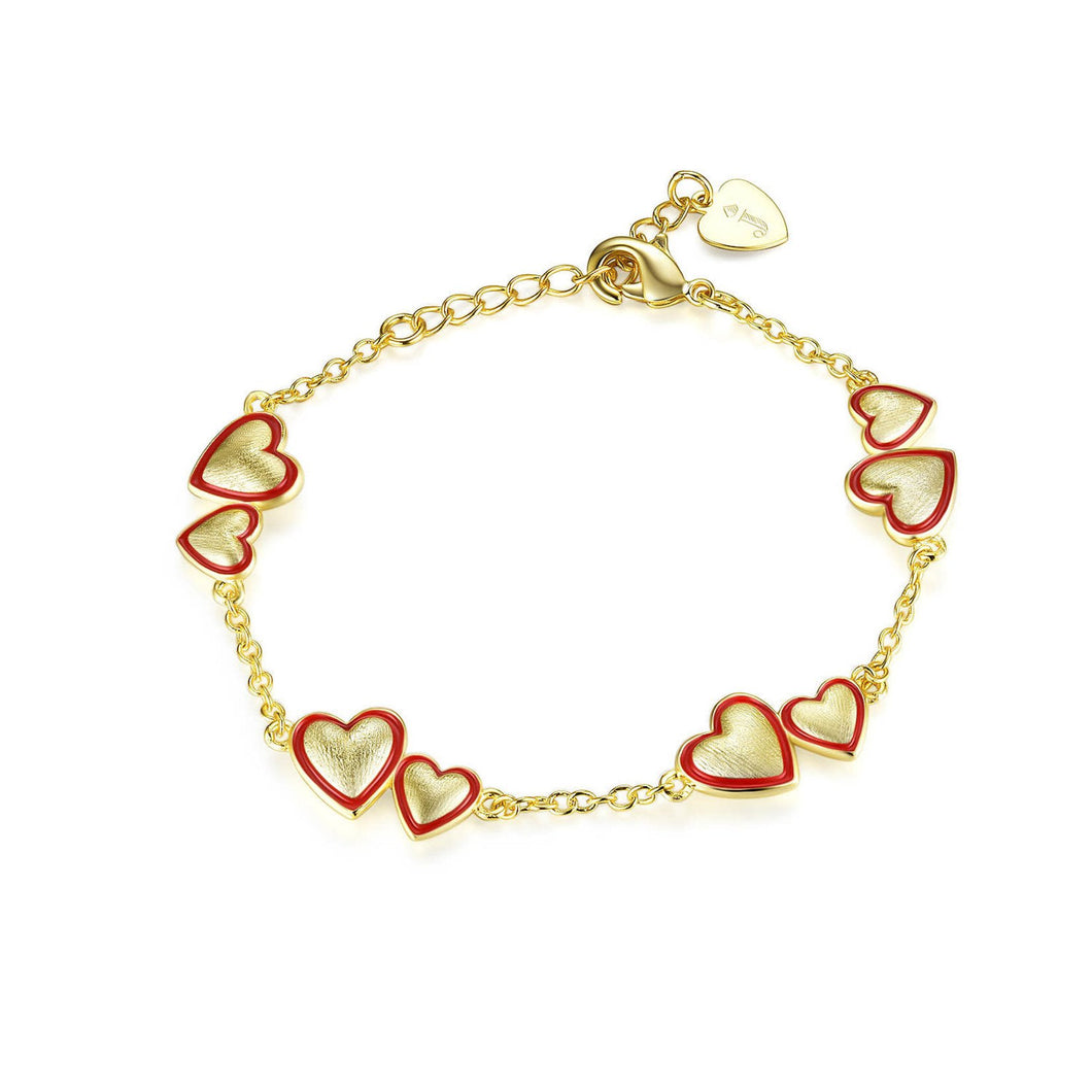 Brushed Gold And Red Heart Bracelet